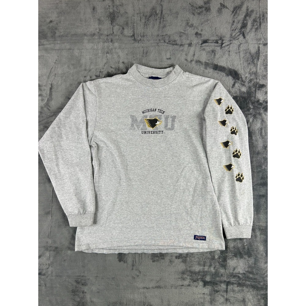 Vintage Michigan Tech JanSport Long Sleeve Shirt S Gray Graphic‎ Tee